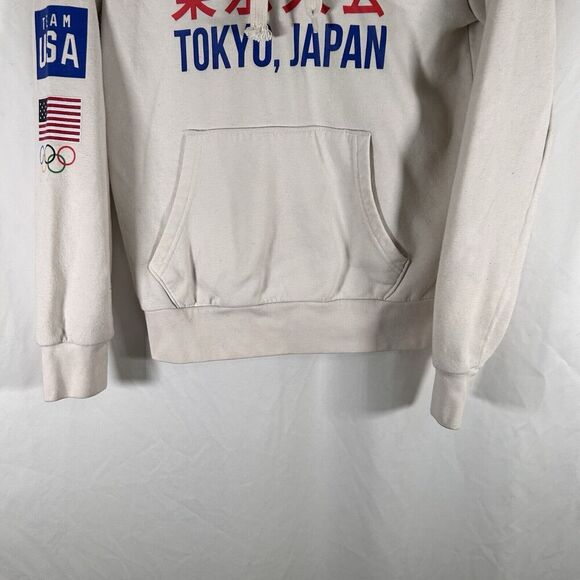 US Olympic Team Tokyo Hoodie Men's Small White Graphic Print Drawstring Pockets - Picture 3 of 7